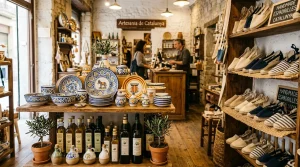 Blog 17 Authentic Barcelona stuff to buy including Catalan ceramics, local olive oil, and handmade espadrilles displayed in a local boutique.