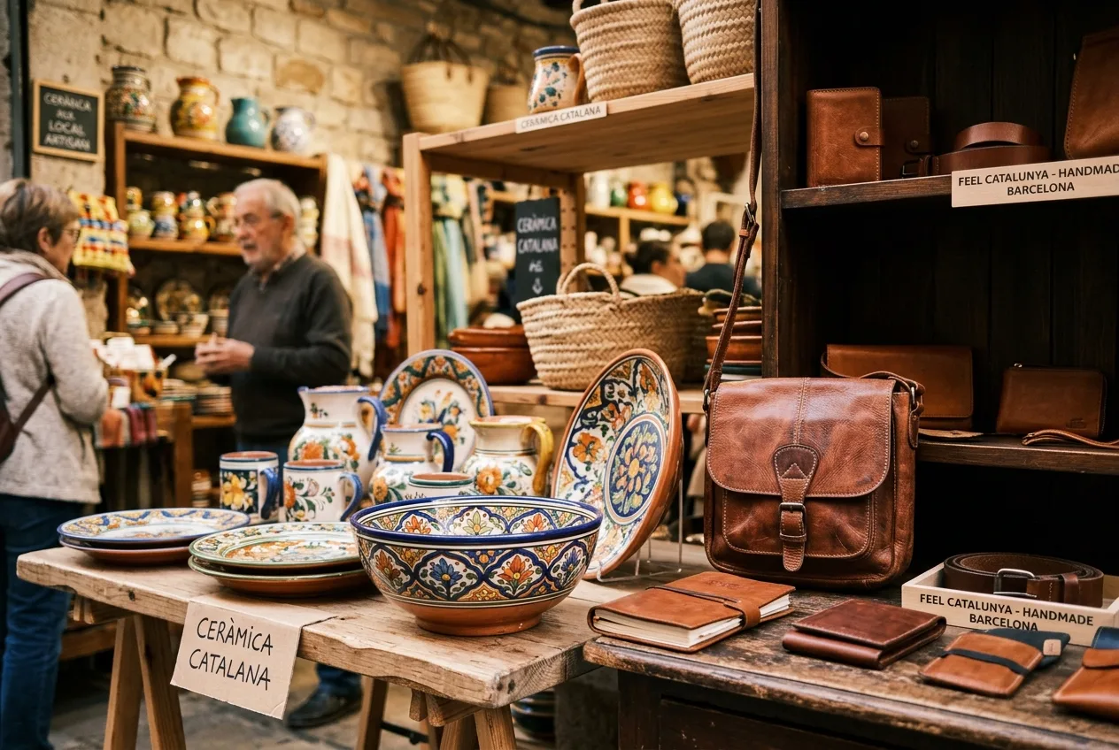 Barcelona Stuff to Buy: 12 Authentic Souvenirs (No Sombreros Allowed) 2 Traditional Catalan ceramics and leather goods at a market in Barcelona